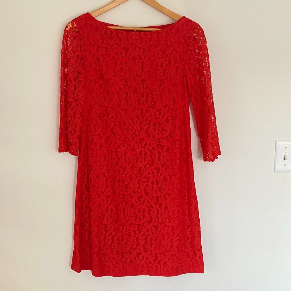 Nine West Red Lace Dress with Sleeves